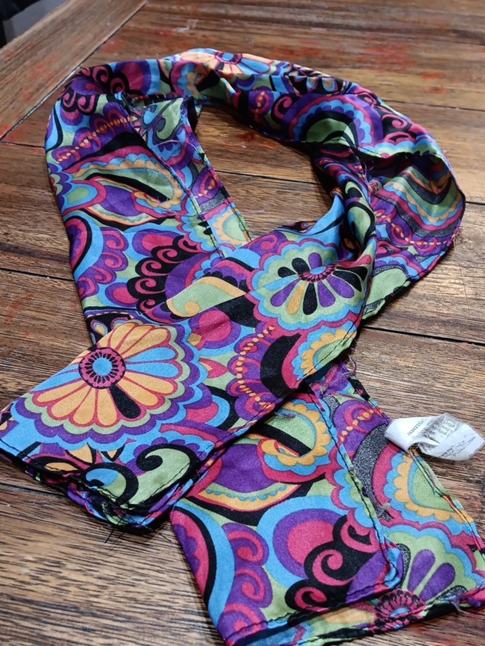 Silk-Feel Floral Print Scarf in Purple & Multicolor